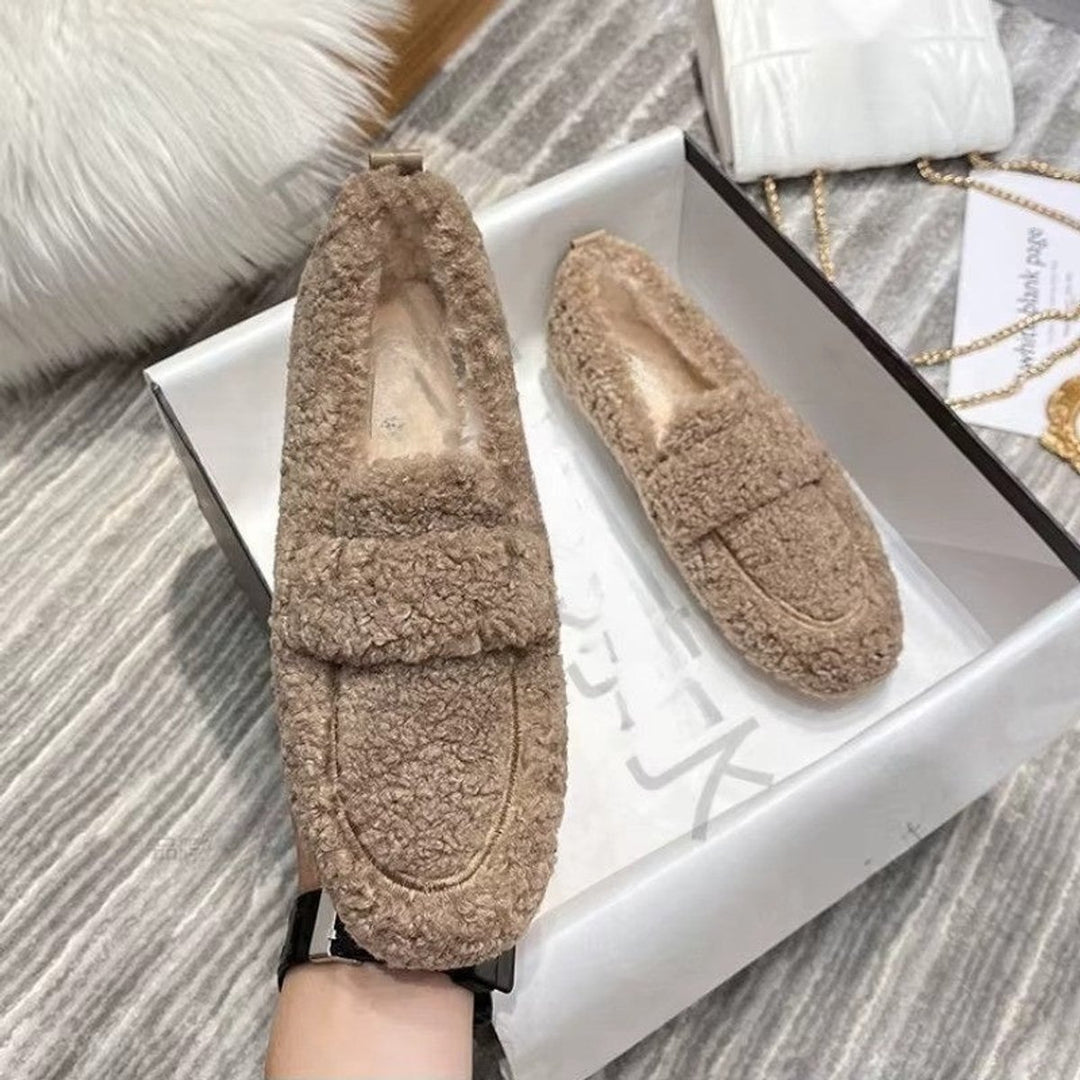 Women's Fluffy Plush Slip-On Round-Toe Loafer Flats