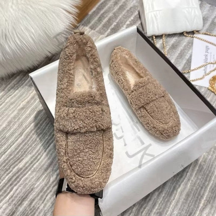 Women's Fluffy Plush Slip-On Round-Toe Loafer Flats