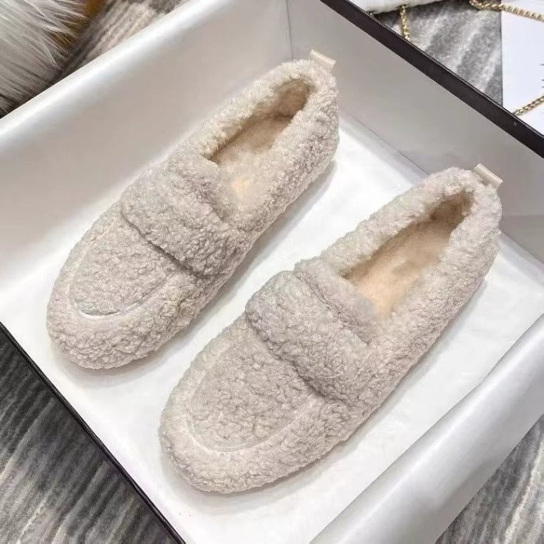 Women's Fluffy Plush Slip-On Round-Toe Loafer Flats