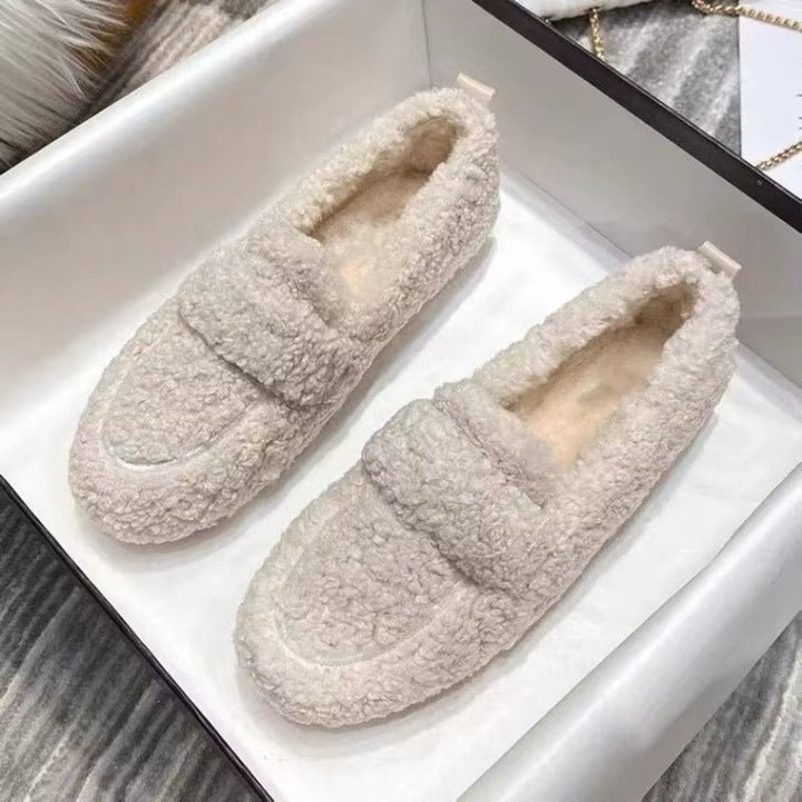 Women's Fluffy Plush Slip-On Round-Toe Loafer Flats