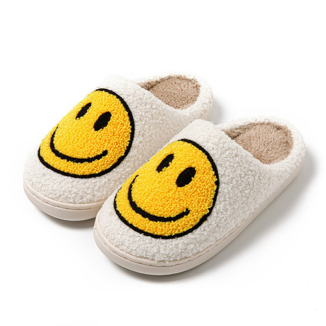 Women's Fluffy Smiley Face Faux-Fur Lined Cosy House Slippers