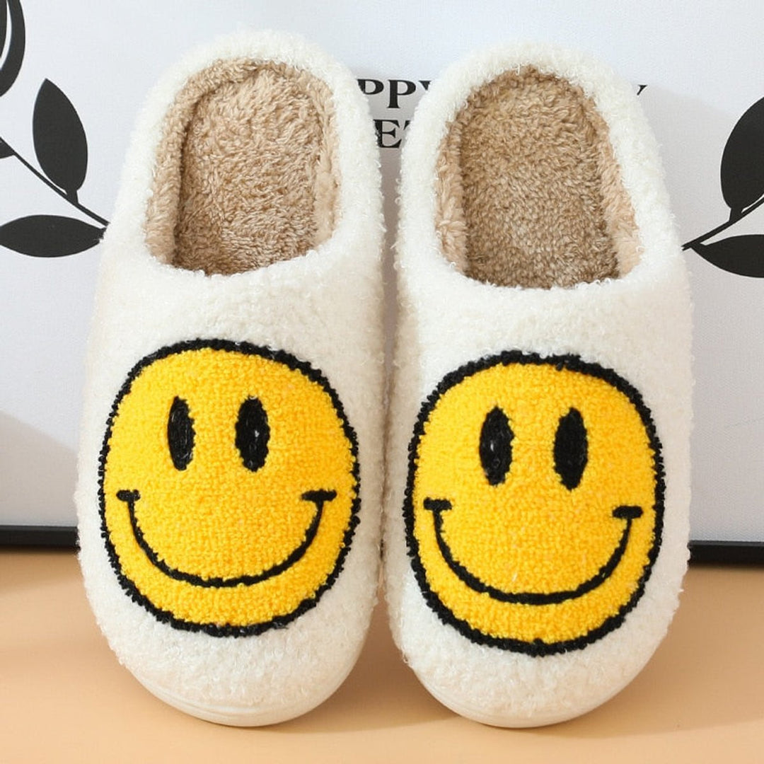 Women's Fluffy Smiley Face Faux-Fur Lined Cosy House Slippers