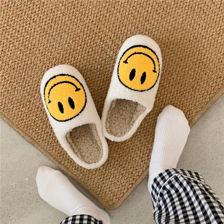 Women's Fluffy Smiley Face Faux-Fur Lined Cosy House Slippers