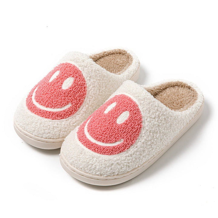 Women's Fluffy Smiley Face Faux-Fur Lined Cosy House Slippers
