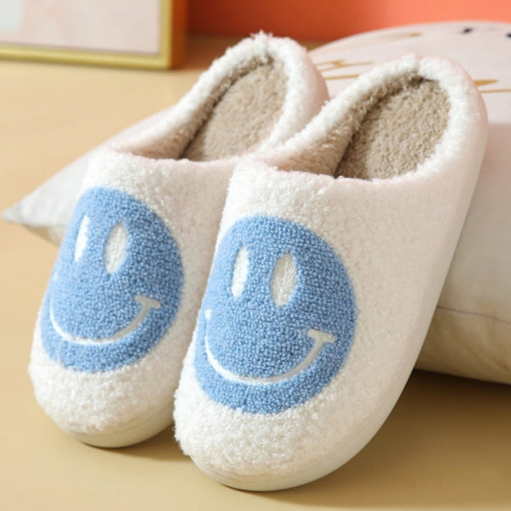 Women's Fluffy Smiley Face Faux-Fur Lined Cosy House Slippers