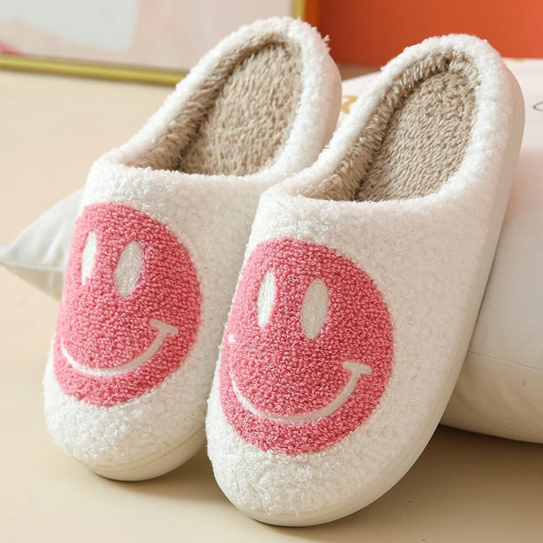 Women's Fluffy Smiley Face Faux-Fur Lined Cosy House Slippers