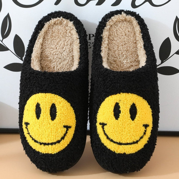 Women's Fluffy Smiley Face Faux-Fur Lined Cosy House Slippers