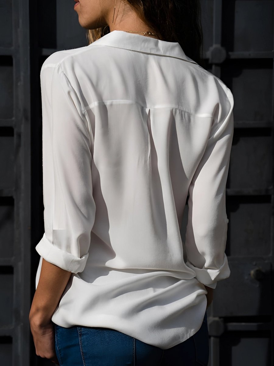 Women's Fluid Classic-Collar Roll-Up Sleeve Blouse Long-Sleeve Top