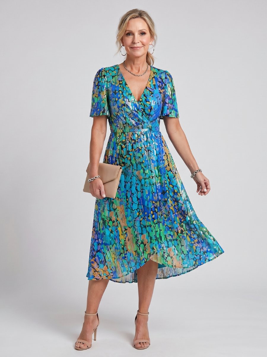 Women's Flutter Sleeve Floral Print Everyday Day Dress Midi