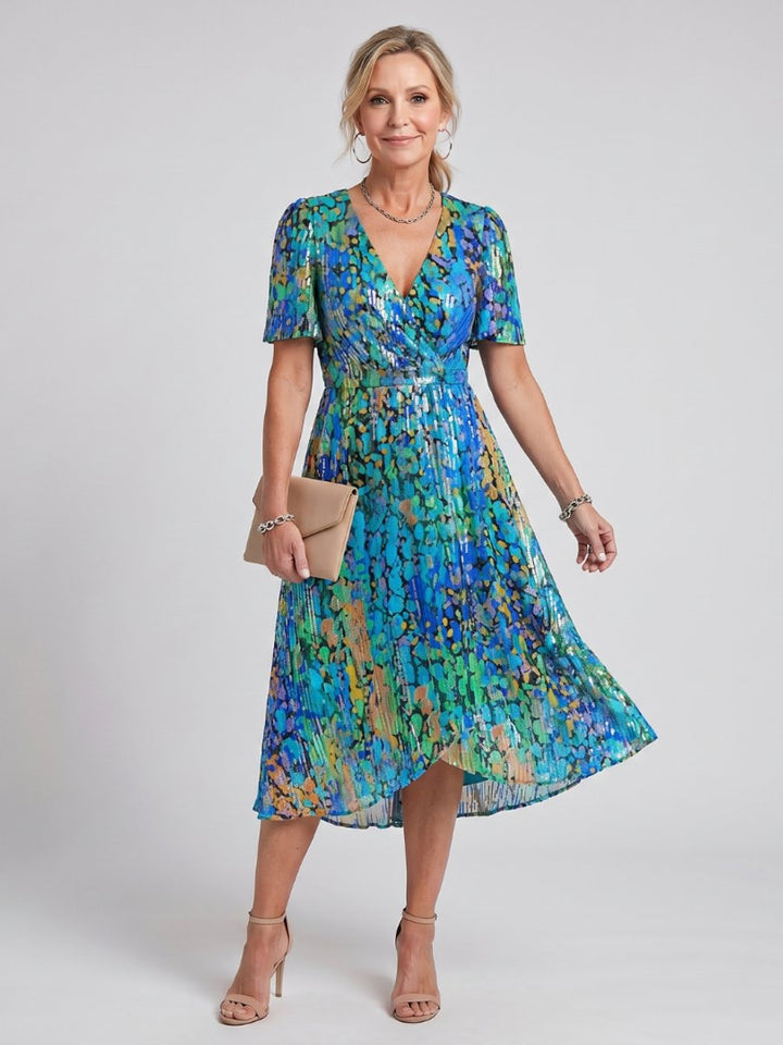 Women's Flutter Sleeve Floral Print Everyday Day Dress Midi