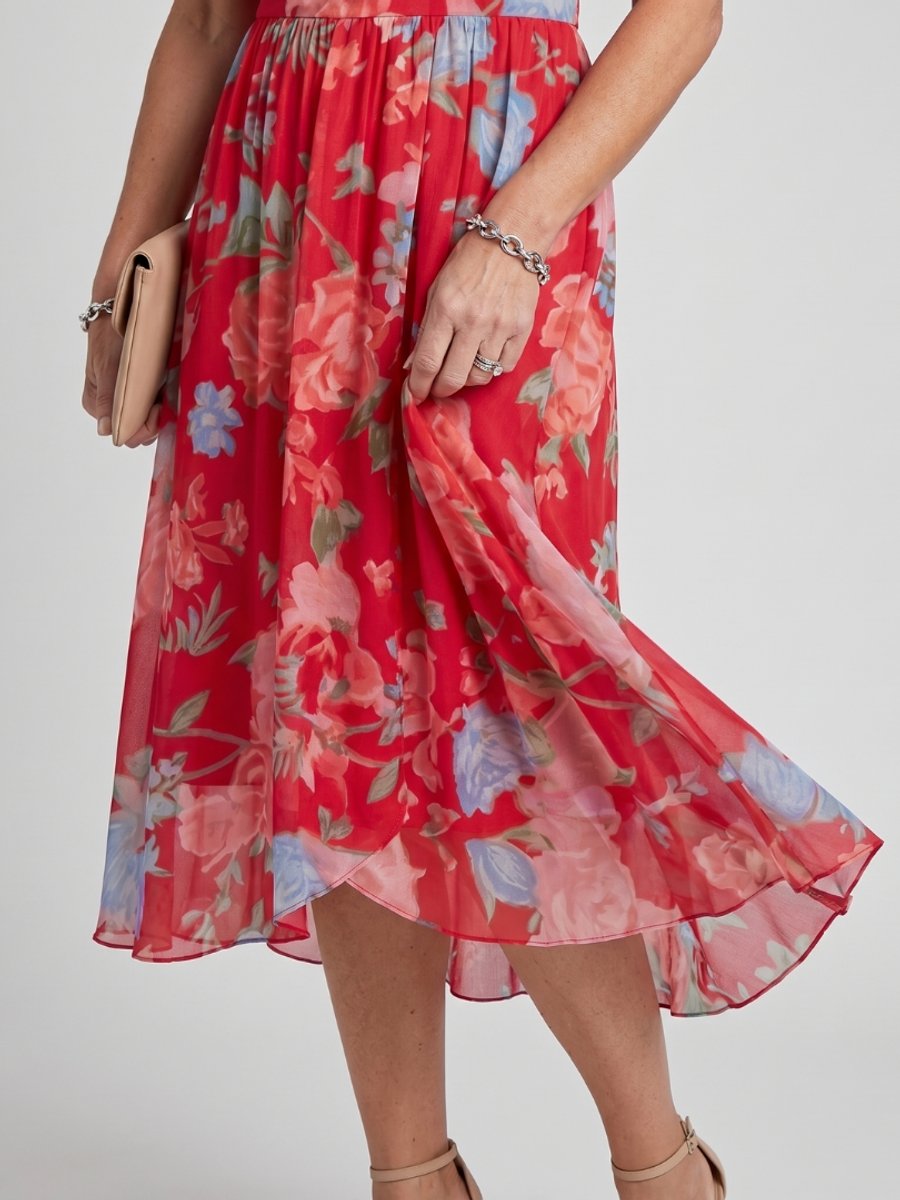 Women's Flutter Sleeve Floral Print Everyday Day Dress Midi