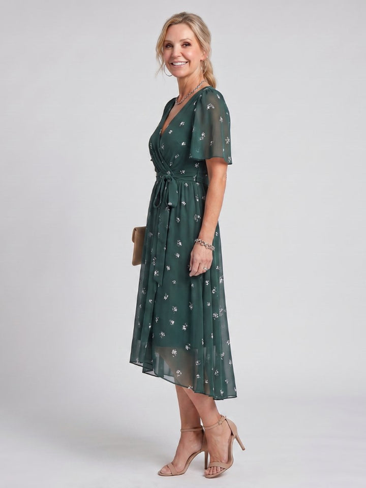 Women's Flutter Sleeve Floral Print Everyday Day Dress Midi