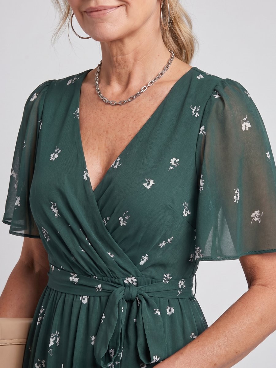 Women's Flutter Sleeve Floral Print Everyday Day Dress Midi