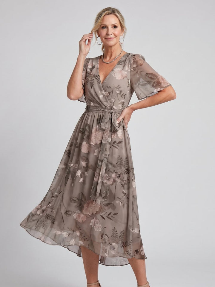 Women's Flutter Sleeve Floral Print Everyday Day Dress Midi