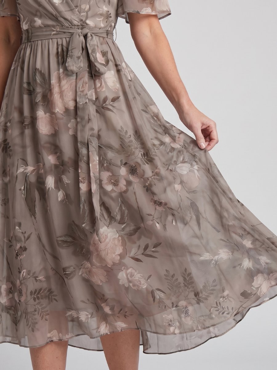 Women's Flutter Sleeve Floral Print Everyday Day Dress Midi