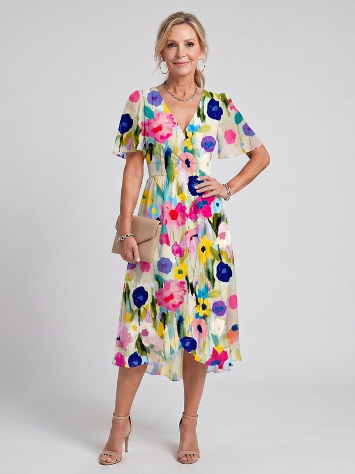 Women's Flutter Sleeve Floral Print Everyday Day Dress Midi