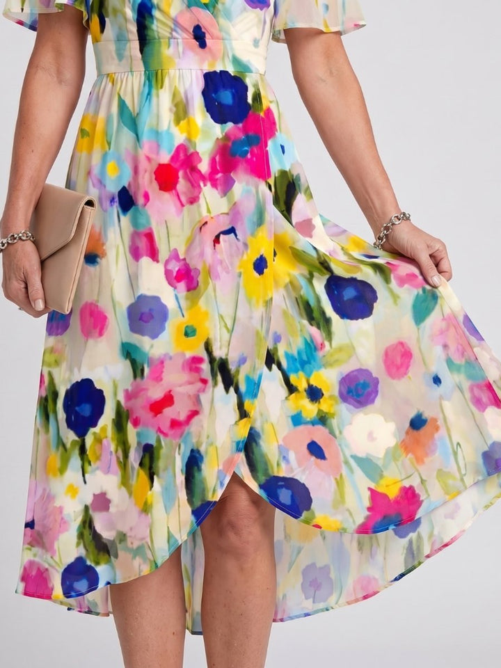 Women's Flutter Sleeve Floral Print Everyday Day Dress Midi