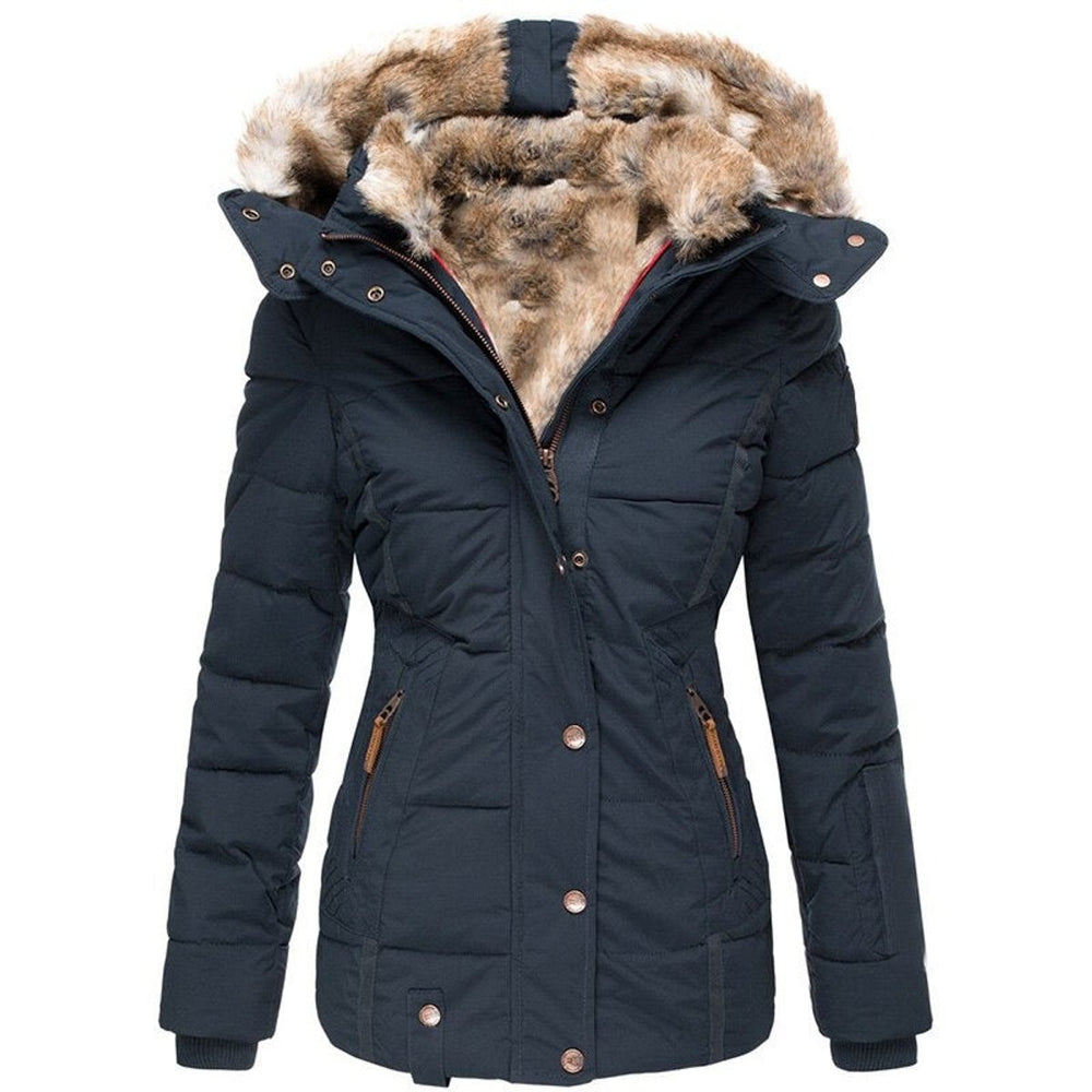 Women's Fur-Hood Ladies Puffer Jacket Insulated Winter Coat
