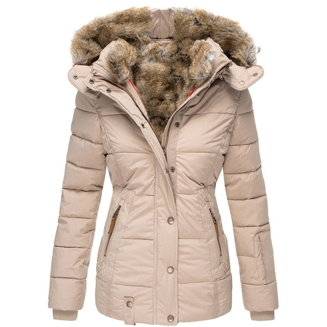 Women's Fur-Hood Ladies Puffer Jacket Insulated Winter Coat