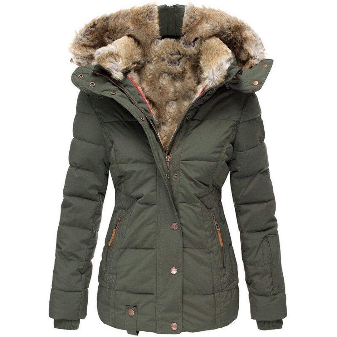 Women's Fur-Hood Ladies Puffer Jacket Insulated Winter Coat