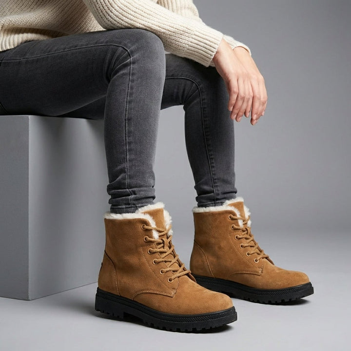 Women's Fur-Lined Suede Lace-Up Ankle Boots