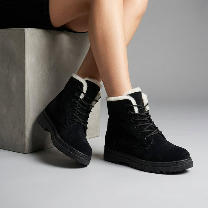Women's Fur-Lined Suede Lace-Up Ankle Boots