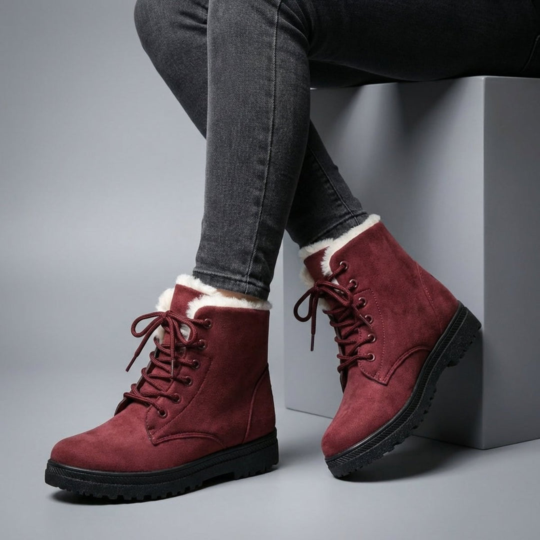 Women's Fur-Lined Suede Lace-Up Ankle Boots