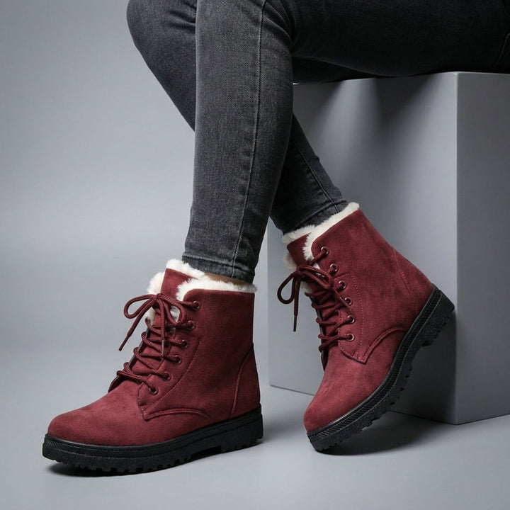 Women's Fur-Lined Suede Lace-Up Ankle Boots