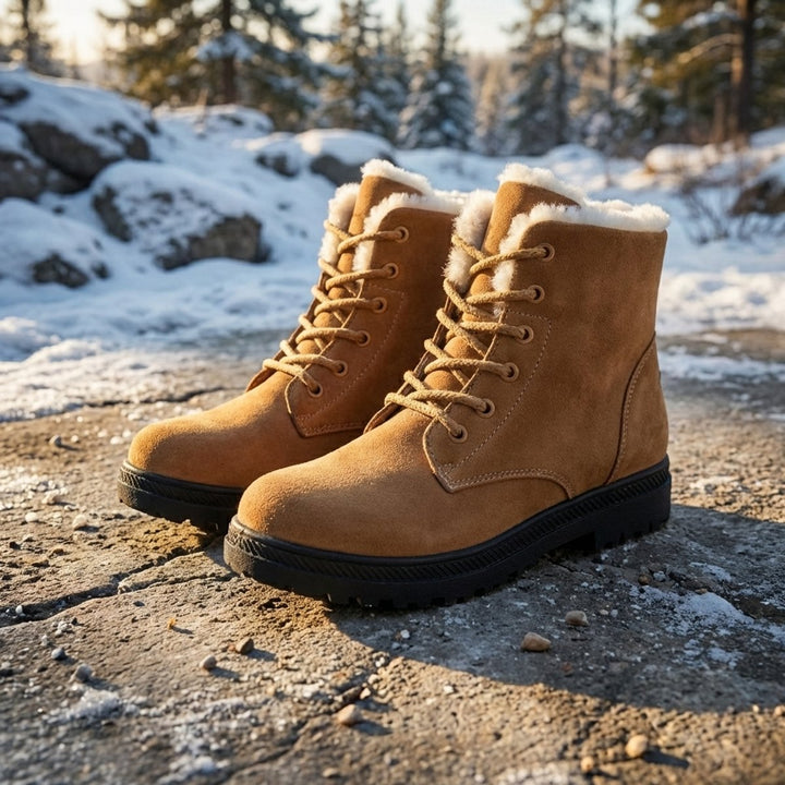 Women's Fur-Lined Suede Lace-Up Ankle Boots