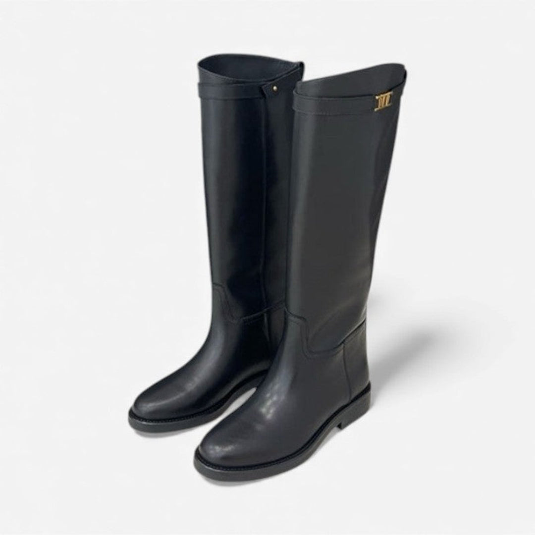 Women's Genuine Leather Knee-High Boots Round Toe Non-Slip