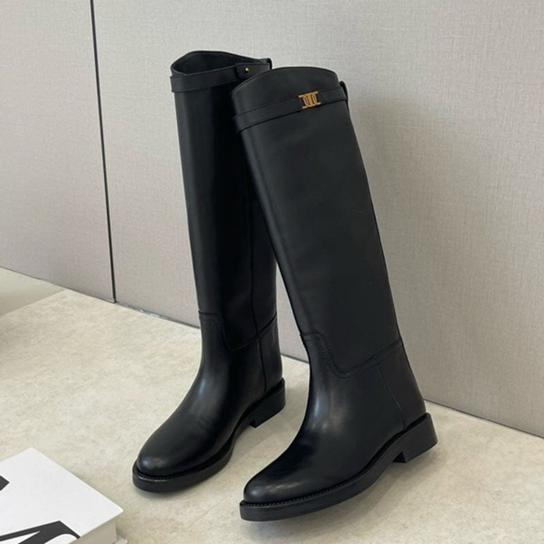 Women's Genuine Leather Knee-High Boots Round Toe Non-Slip