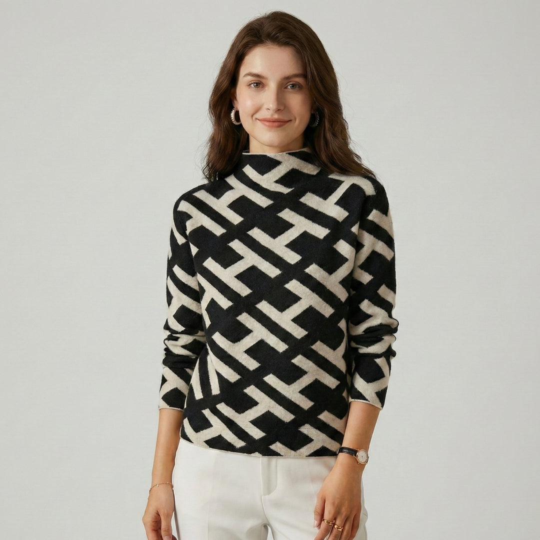 Women's Geometric-Print Roll Neck Knitted Jumper