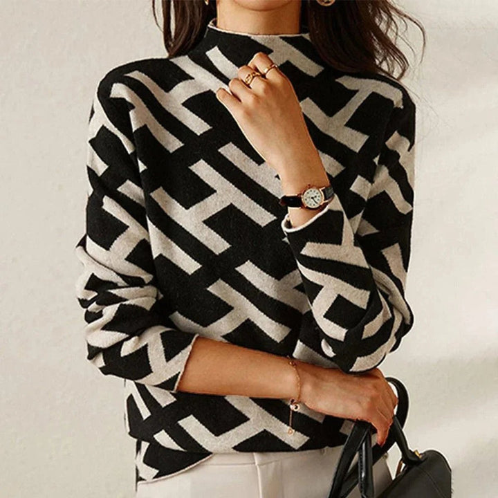 Women's Geometric-Print Roll Neck Knitted Jumper