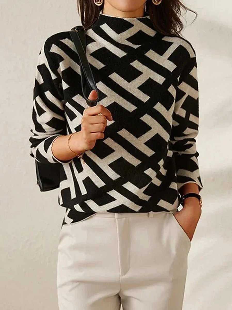 Women's Geometric-Print Roll Neck Knitted Jumper