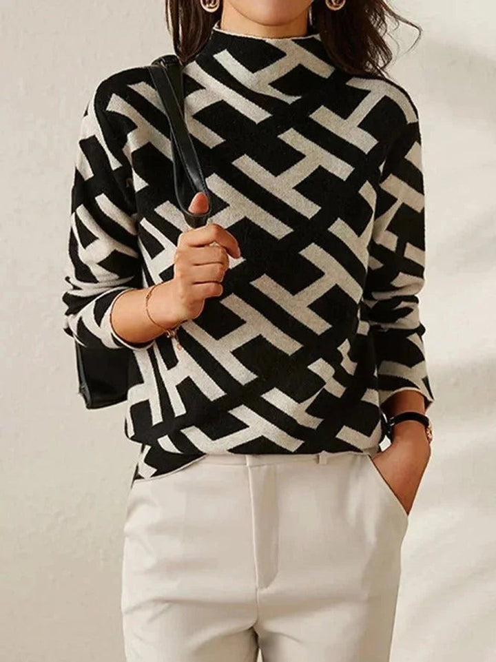 Women's Geometric-Print Roll Neck Knitted Jumper