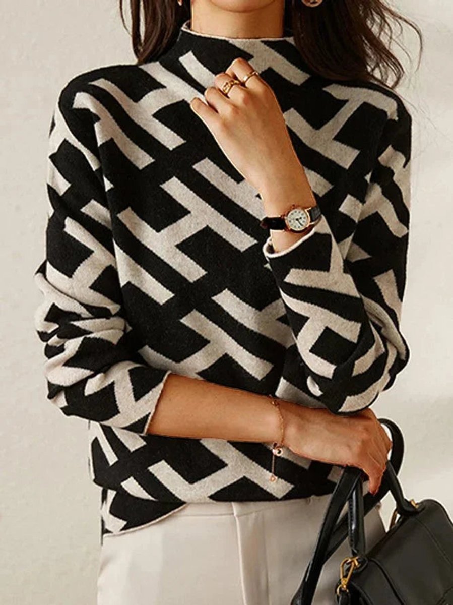 Women's Geometric-Print Roll Neck Knitted Jumper