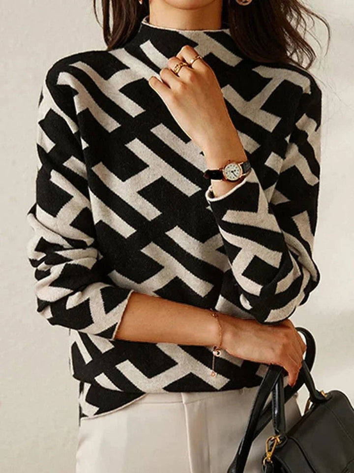 Women's Geometric-Print Roll Neck Knitted Jumper