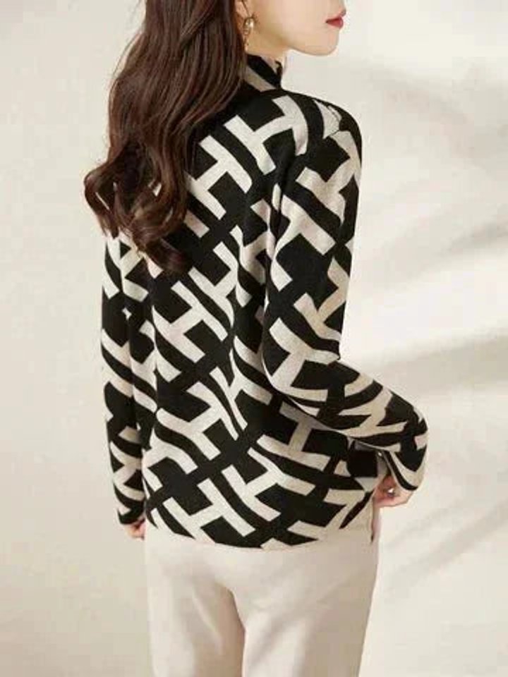 Women's Geometric-Print Roll Neck Knitted Jumper