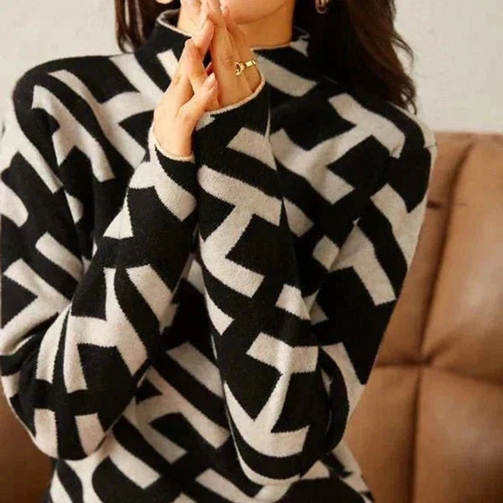 Women's Geometric-Print Roll Neck Knitted Jumper