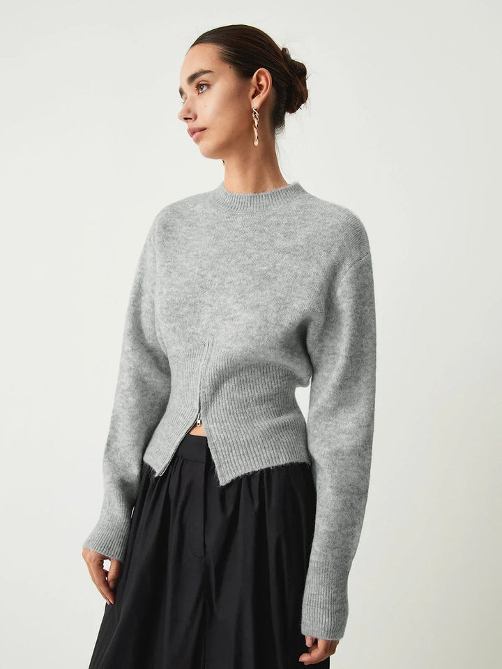 Women's Grey Half-Zip Knitted Jumper Long Sleeve