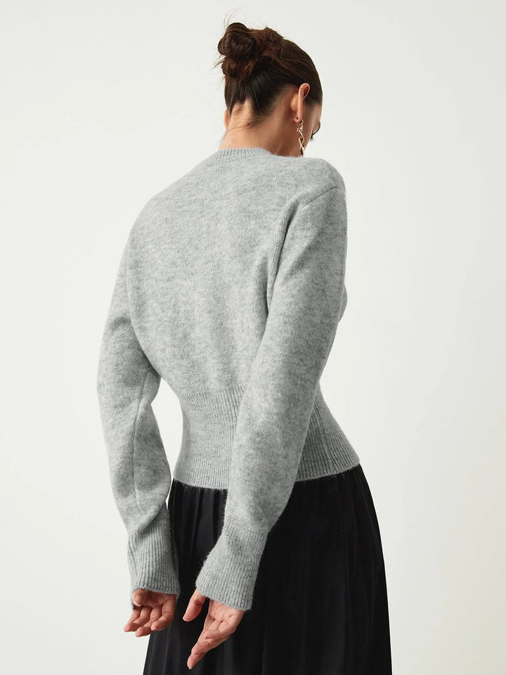 Women's Grey Half-Zip Knitted Jumper Long Sleeve