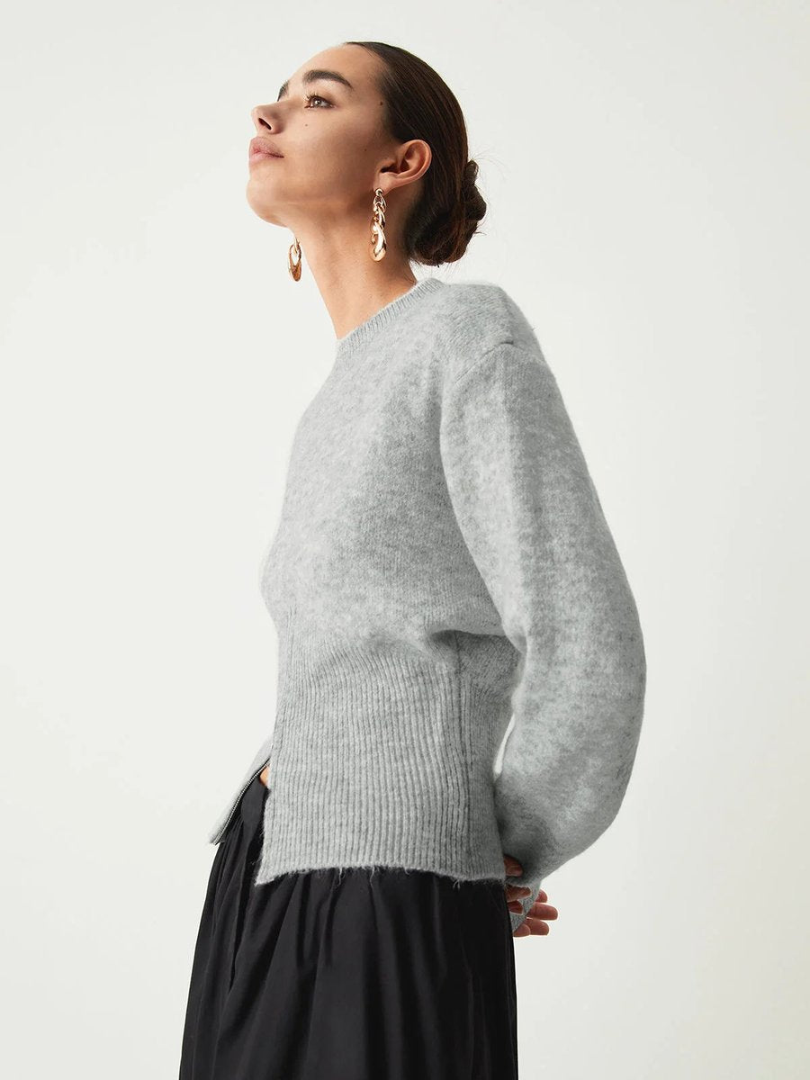 Women's Grey Half-Zip Knitted Jumper Long Sleeve