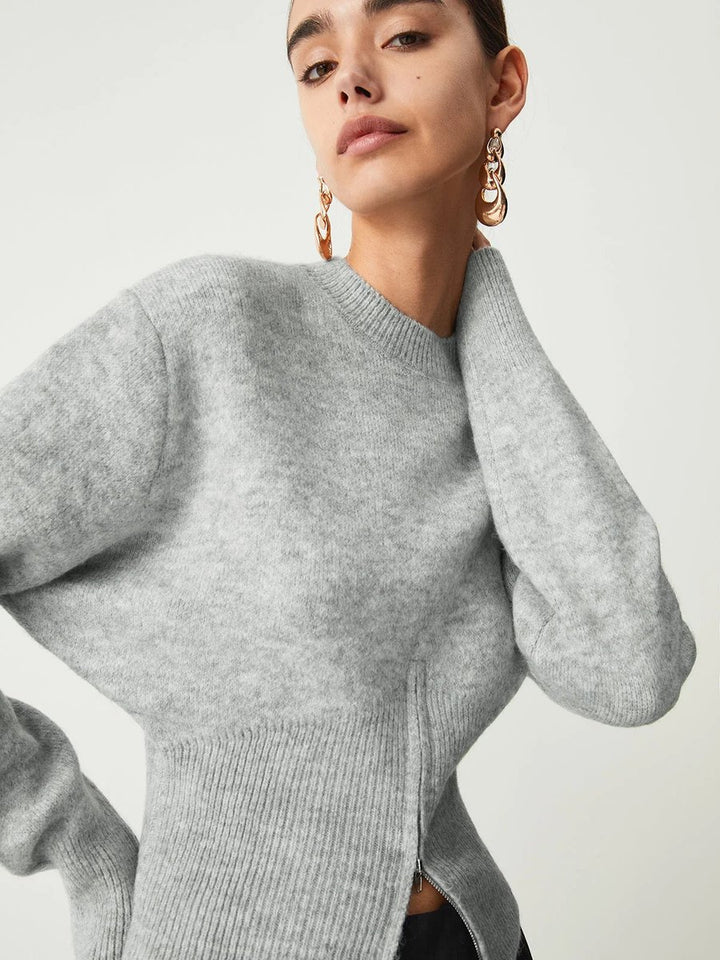 Women's Grey Half-Zip Knitted Jumper Long Sleeve
