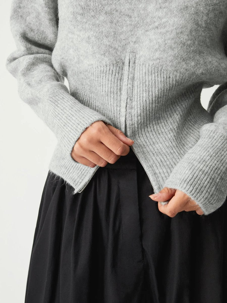 Women's Grey Half-Zip Knitted Jumper Long Sleeve