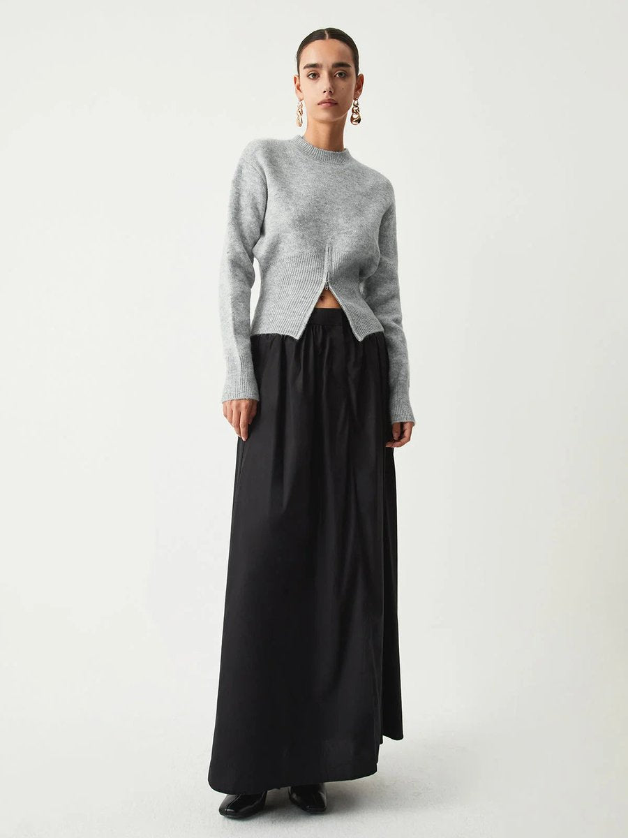 Women's Grey Half-Zip Knitted Jumper Long Sleeve