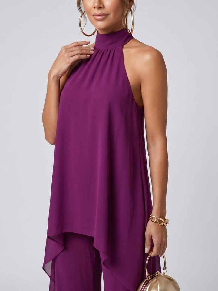 Women's Halter Neck Flowy Wide-Leg Trouser Co-ord Party Dress Set