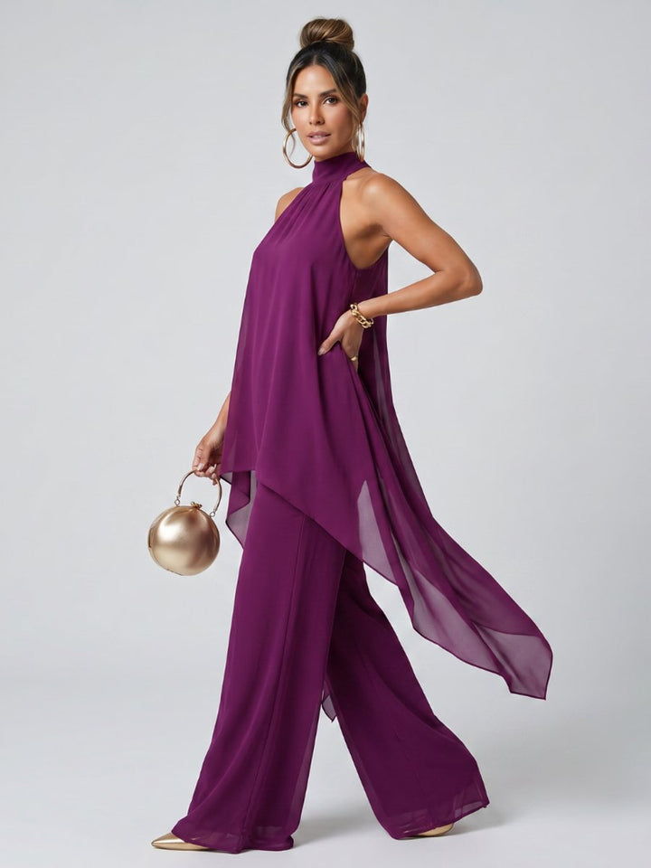 Women's Halter Neck Flowy Wide-Leg Trouser Co-ord Party Dress Set