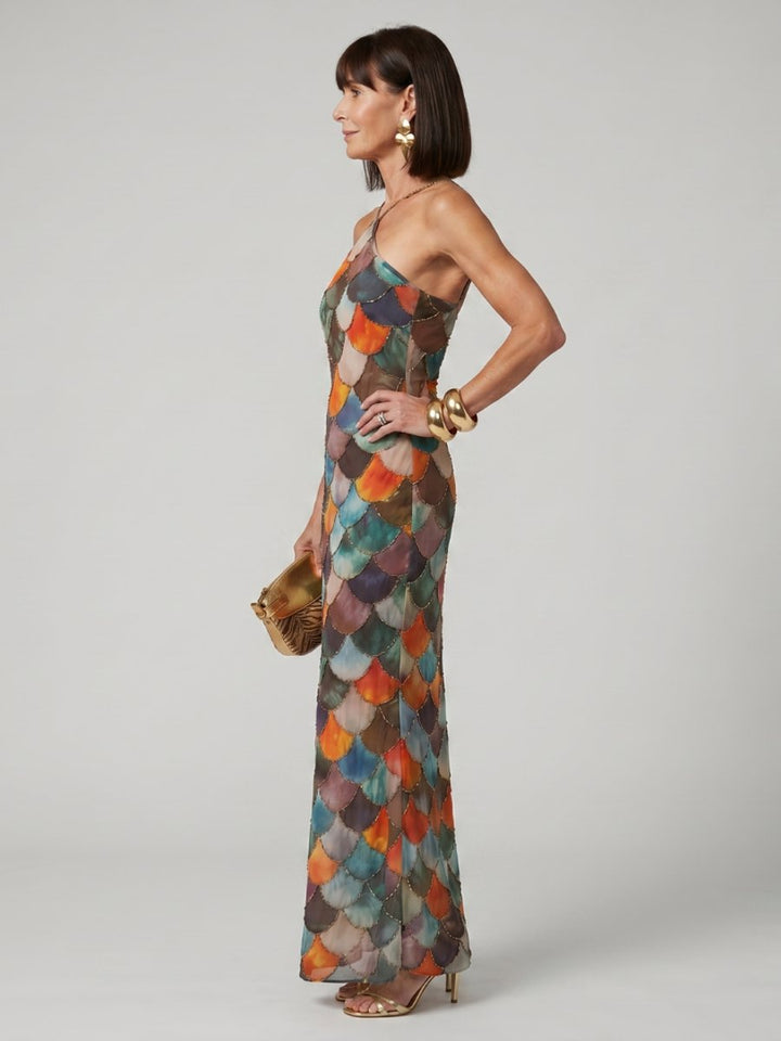 Women's Halter-Neck Scale Print Maxi Party Dress