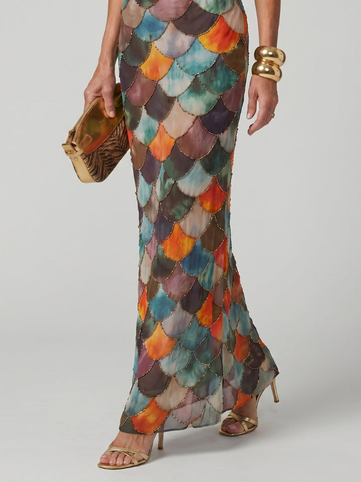 Women's Halter-Neck Scale Print Maxi Party Dress