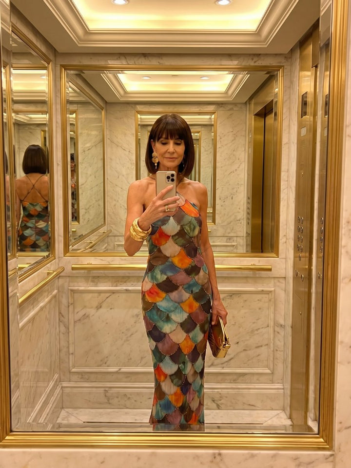 Women's Halter-Neck Scale Print Maxi Party Dress